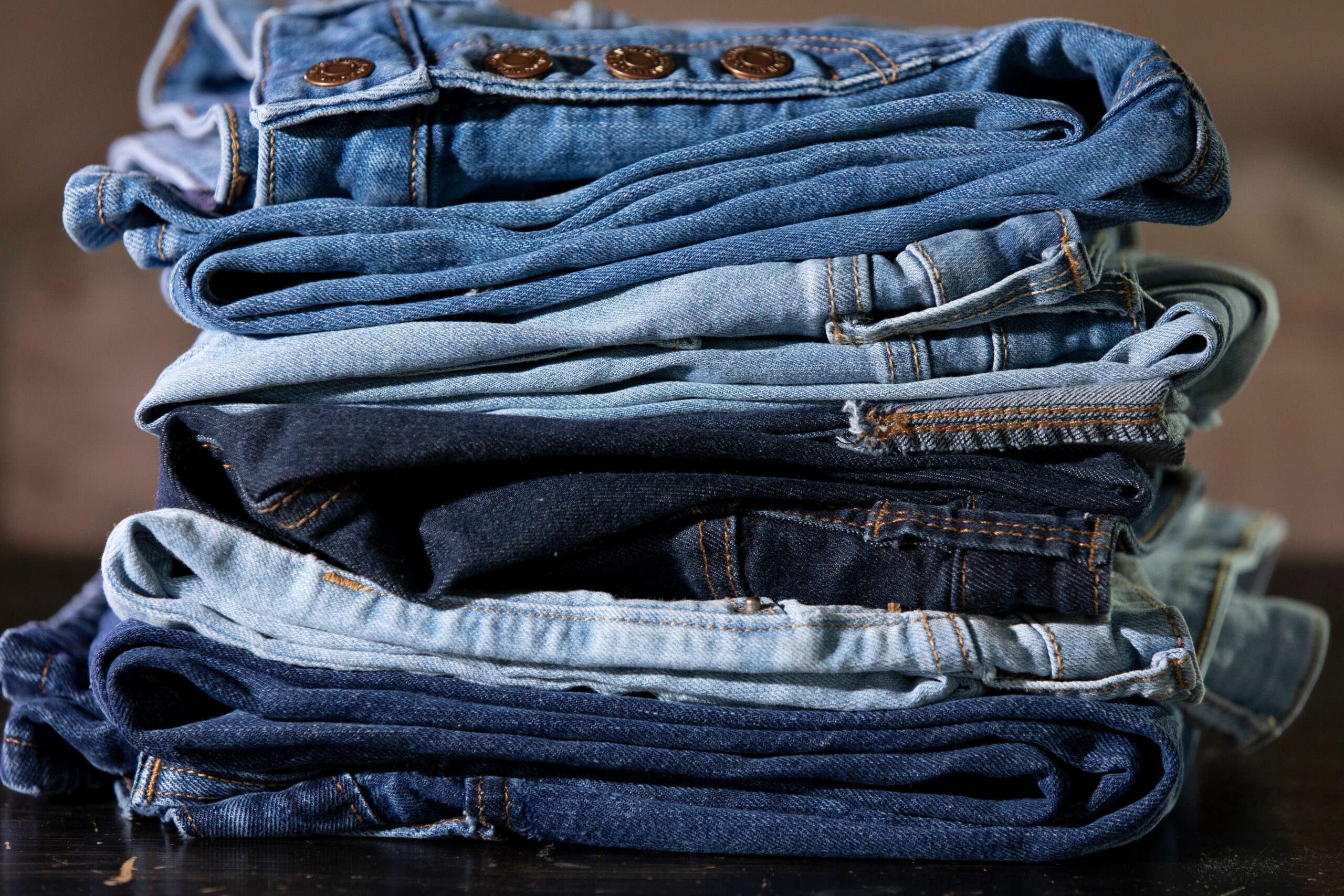 A stack of folded bluejeans